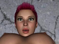 Caliente 3D Pelirroja Lesbiana Nena conseguir su coño lamido. Boca de riego 3D dibujos animados pelirroja lesbiana hottie conseguir su empapado coño mojado lamido al aire libre